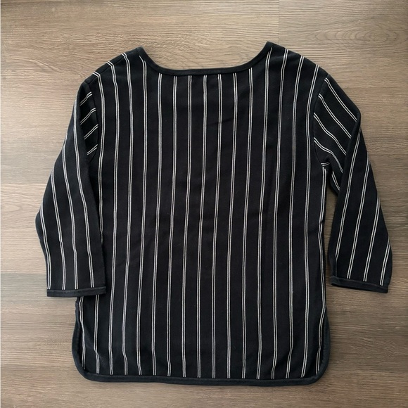 Rag and Bone Black and White 3/4 Sleeve Black Off White Striped Top Sz Medium - Picture 3 of 3